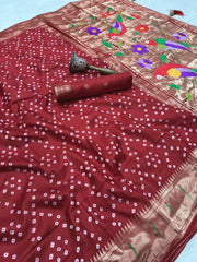 Pure Viscose Silk Bandhani Paithani Saree