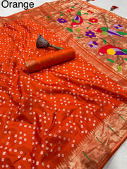 Pure Viscose Silk Bandhani Paithani Saree