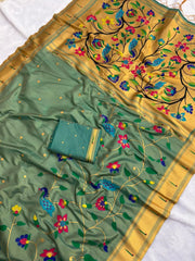 Bamboo Tissue Silk Half Half Paithani Saree
