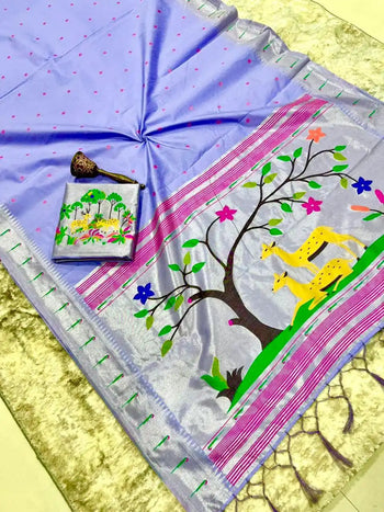 Pure Khadi Raw Silk Hiran Paithani Saree