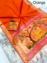 Pure Khadi Raw Silk Hiran Paithani Saree