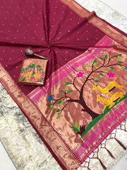 Pure Khadi Raw Silk Hiran Paithani Saree