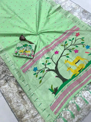 Pure Khadi Raw Silk Hiran Paithani Saree