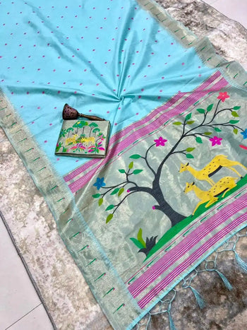 Pure Khadi Raw Silk Hiran Paithani Saree