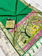 Pure Khadi Raw Silk Hiran Paithani Saree