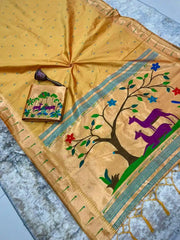 Pure Khadi Raw Silk Hiran Paithani Saree