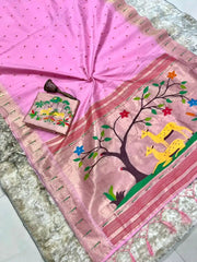 Pure Khadi Raw Silk Hiran Paithani Saree