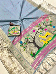 Pure Khadi Raw Silk Hiran Paithani Saree