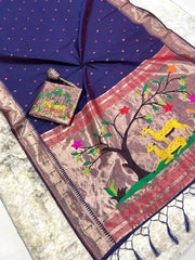 Pure Khadi Raw Silk Hiran Paithani Saree