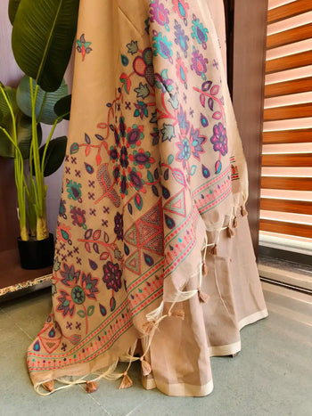 Chanderi Cotton Jamdani Weaving Saree