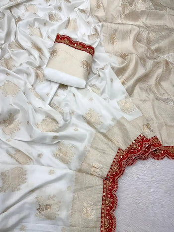 Pure Khadi Dolla Cotton Designer Bridal Saree with Sabyasachi Scallop Border