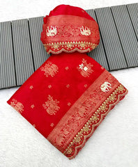 Pure Khadi Dolla Cotton Designer Bridal Saree with Sabyasachi Scallop Border
