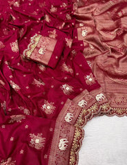 Pure Khadi Dolla Cotton Designer Bridal Saree with Sabyasachi Scallop Border