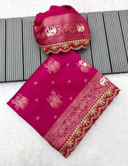 Pure Khadi Dolla Cotton Designer Bridal Saree with Sabyasachi Scallop Border