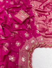 Pure Khadi Dolla Cotton Designer Bridal Saree with Sabyasachi Scallop Border