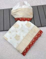 Pure Khadi Dolla Cotton Designer Bridal Saree with Sabyasachi Scallop Border