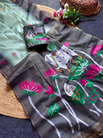 Beautiful Soft Muga Cotton Pichwai Saree