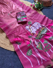 Beautiful Soft Muga Cotton Pichwai Saree