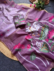 Beautiful Soft Muga Cotton Pichwai Saree
