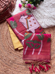Beautiful Soft Muga Cotton Pichwai Saree