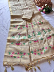Premium Soft Rajhans Floral Muga Cotton Sareee