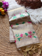 Premium Soft Rajhans Floral Muga Cotton Sareee