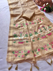 Premium Soft Rajhans Floral Muga Cotton Sareee