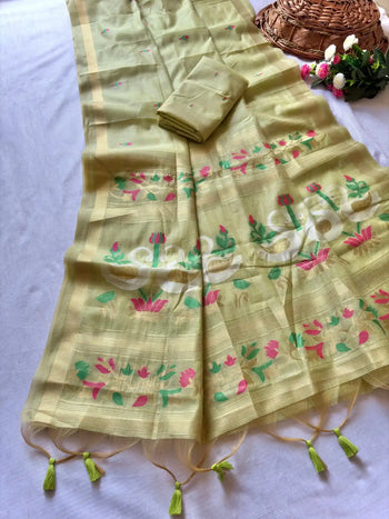 Premium Soft Rajhans Floral Muga Cotton Sareee