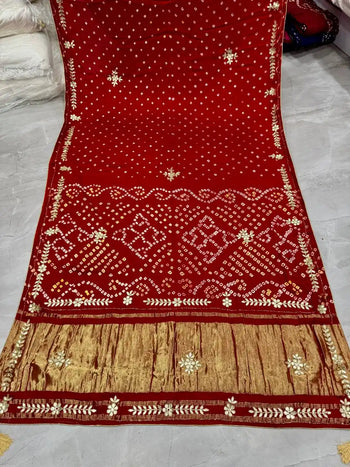 Gaji Silk Premium Gota Patti Handwork Bandhani Bridal Saree