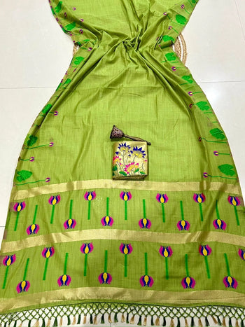 Soft Muga Cotton Meenakari Lotus Saree
