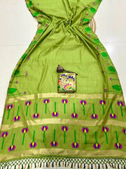 Soft Muga Cotton Meenakari Lotus Saree