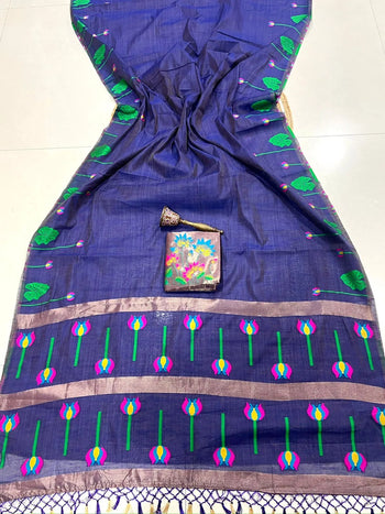 Soft Muga Cotton Meenakari Lotus Saree