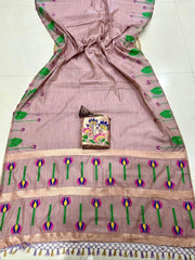 Soft Muga Cotton Meenakari Lotus Saree