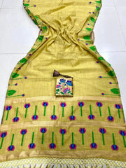 Soft Muga Cotton Meenakari Lotus Saree