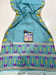 Soft Muga Cotton Meenakari Lotus Saree