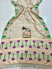 Soft Muga Cotton Meenakari Lotus Saree