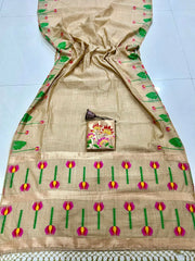 Soft Muga Cotton Meenakari Lotus Saree