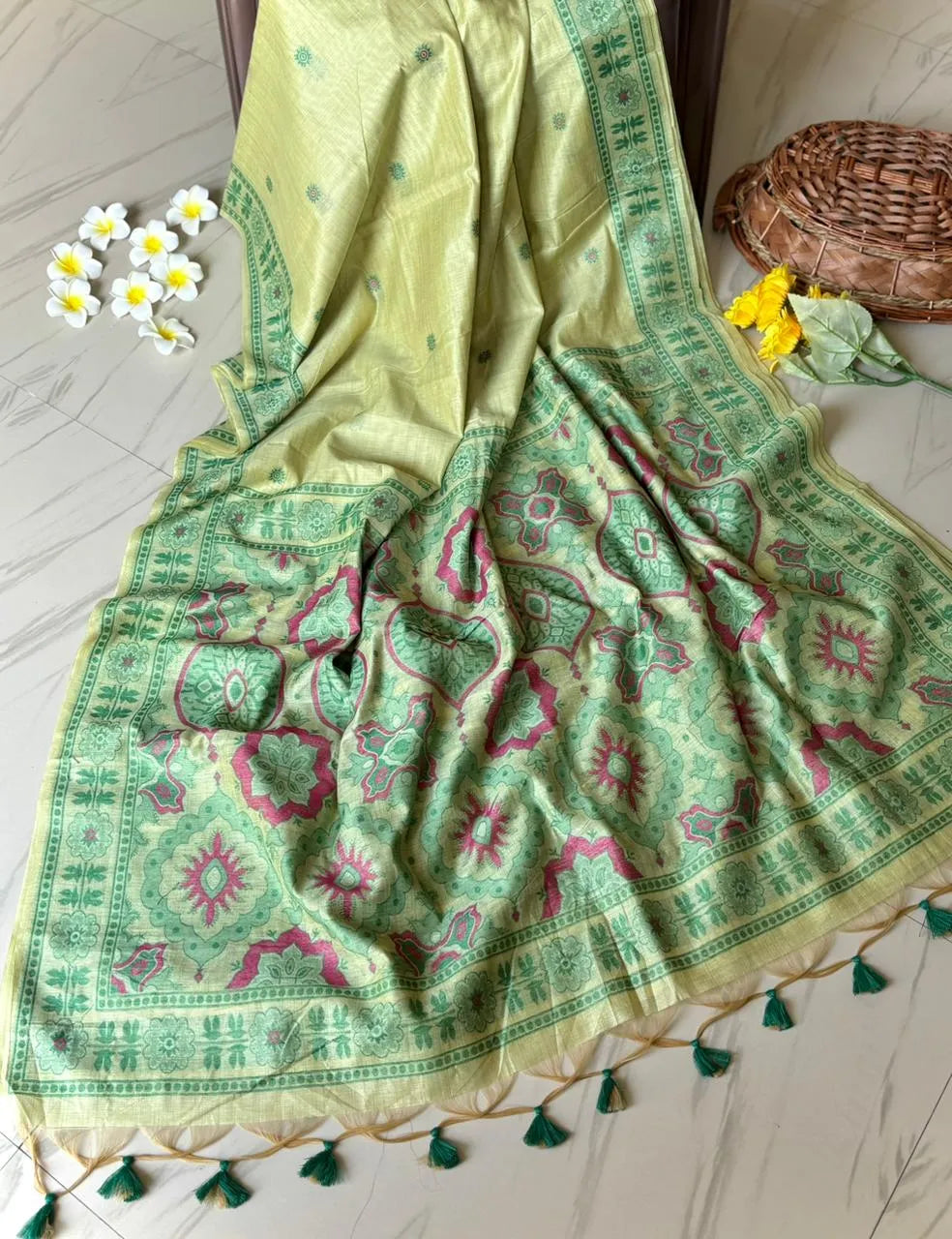 Traditional Pencil Art Soft Muga Cotton Saree