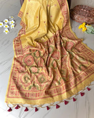 Traditional Pencil Art Soft Muga Cotton Saree