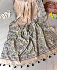 Traditional Pencil Art Soft Muga Cotton Saree