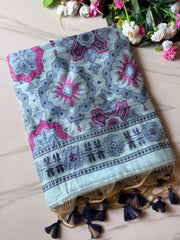 Traditional Pencil Art Soft Muga Cotton Saree
