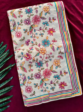 Original Tussar Cotton Embroidery Designer Saree
