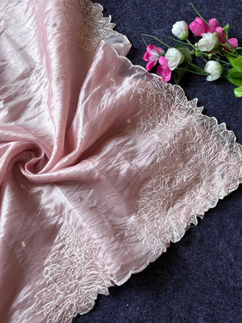 Pure Raspberry Crush Lucknowi Embroidery Saree