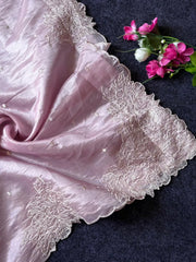 Pure Raspberry Crush Lucknowi Embroidery Saree
