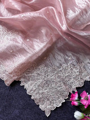 Pure Raspberry Crush Lucknowi Embroidery Saree