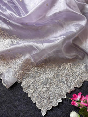 Pure Raspberry Crush Lucknowi Embroidery Saree