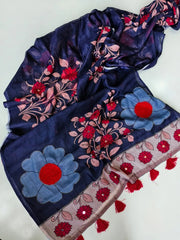 Linen Cotton Printed Thread Work Saree