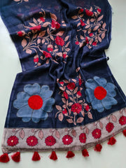 Linen Cotton Printed Thread Work Saree