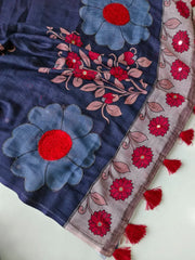 Linen Cotton Printed Thread Work Saree
