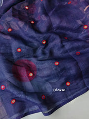 Linen Cotton Printed Thread Work Saree